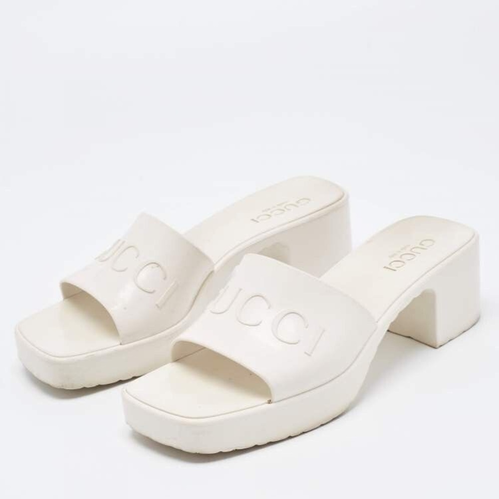 Gucci White Logo Platform Sandals Shoes